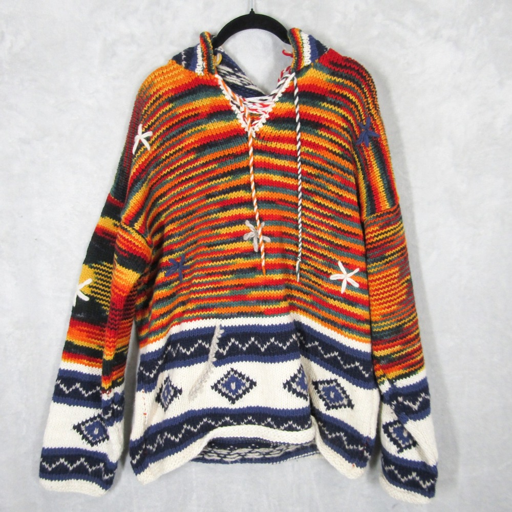 Tejidos Kikinpaq Wool Hoodie Sweater Mens OSFA Multicolor Baja Pullover Ecuador